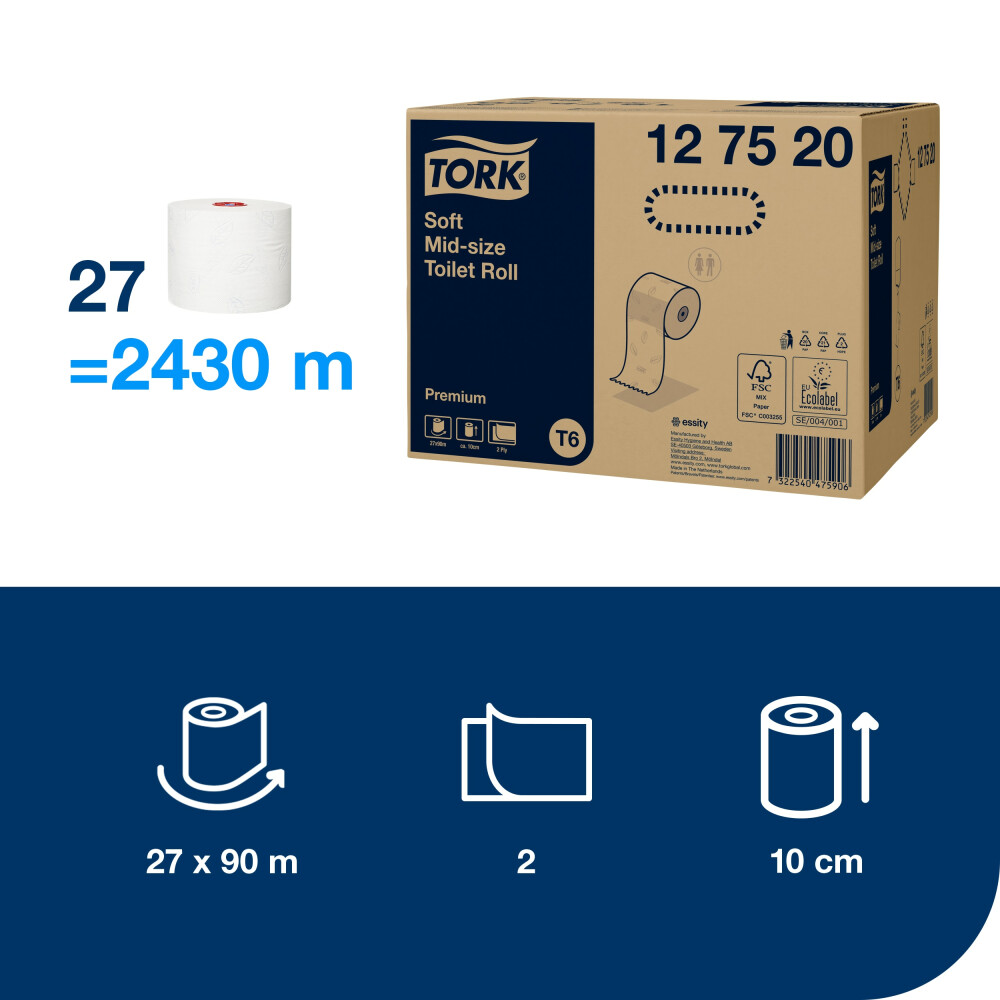 Tork Mid-Size jemný toaletní papír Premium (T6)